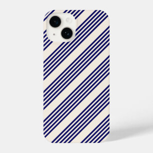 Navy blue and beige five stripes pattern iPhone 14 case