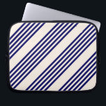 Navy blue and beige five stripes pattern laptop sleeve<br><div class="desc">Navy blue and beige five stripes pattern</div>