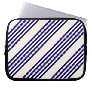 Navy blue and beige five stripes pattern laptop sleeve