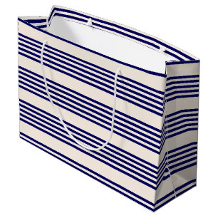 Navy blue and beige five stripes pattern large gift bag