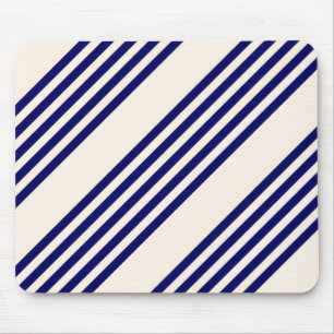 Navy blue and beige five stripes pattern mouse mat