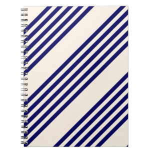Navy blue and beige five stripes pattern notebook