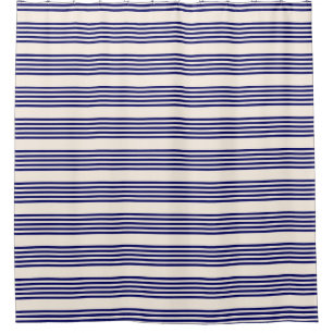 Navy blue and beige five stripes pattern shower curtain