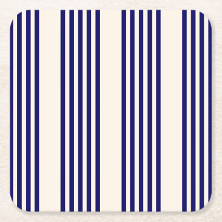 Navy blue and beige five stripes pattern square paper coaster
