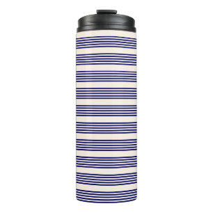 Navy blue and beige five stripes pattern thermal tumbler