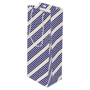 Navy blue and beige five stripes pattern wine gift bag