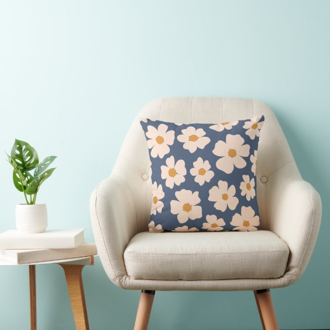 Navy blue and beige floral   cushion (Chair)
