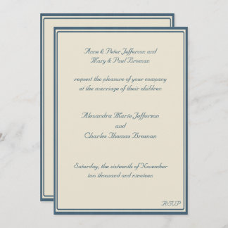 Navy Blue and Beige Framed Wedding Invitation