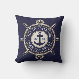 Navy Blue and Beige Round with Coastal Compass Cushion
