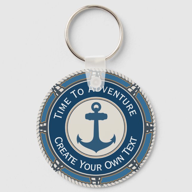 Navy Blue and Beige Round with Coastal Compass Key Ring (Back)