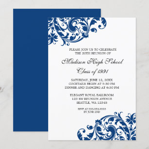 Navy Blue and Black Flourish Class Reunion Invitation