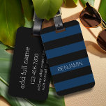 Navy Blue and Black Rugby Stripes with Custom Name Luggage Tag<br><div class="desc">Dark Blues and a sporty black -- A manly pattern for the guys and boys in your family. A bold and modern design with an area for customised text. If you need to adjust the artwork or change the font, you can click on the customise area. This will take you...</div>