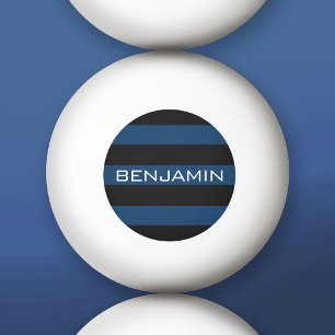 Navy Blue and Black Rugby Stripes with Custom Name Ping Pong Ball
