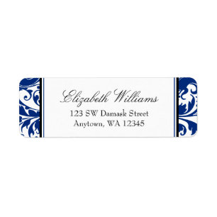 Navy Blue and Black Swirl Damask Return Address