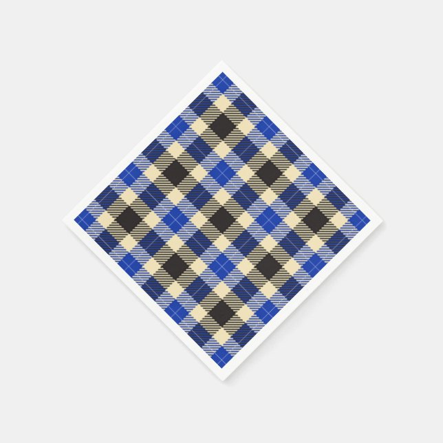 Navy Blue and Black Tartan Plaid Paper Napkins (Corner)