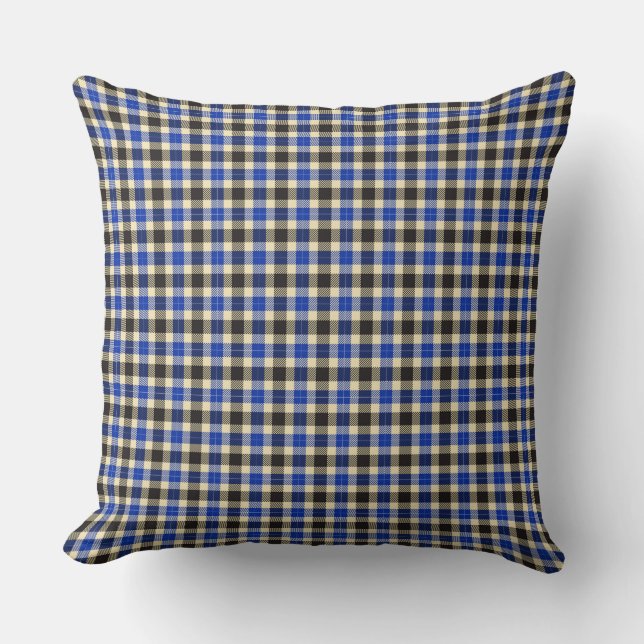 Navy Blue and Black Tartan Plaid Square Pillow (Front)