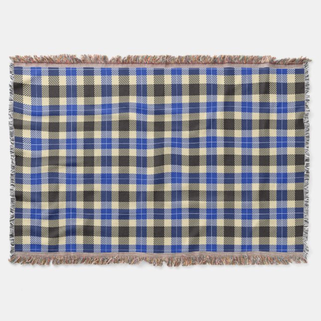 Navy Blue and Black Tartan Plaid Throw Blanket (Front)