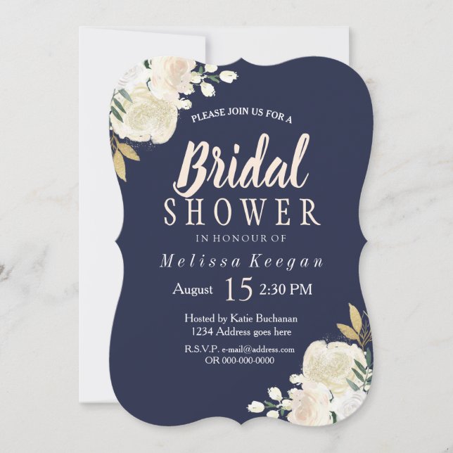 Navy Blue and Blush Bridal Shower Invitations (Front)