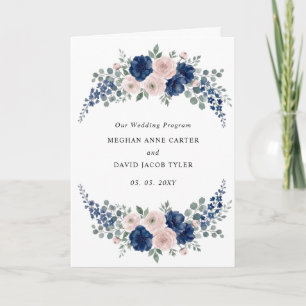 Navy Blue and Blush Floral Modern Wedding Programme