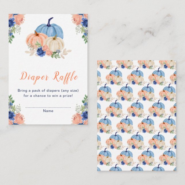 Navy Blue and Blush Floral Pumpkins Baby Shower Enclosure Card (Front/Back)