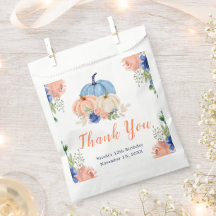 Navy Blue and Blush Floral Pumpkins Birthday Favour Bags
