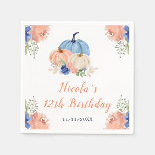 Navy Blue and Blush Floral Pumpkins Birthday Napkin