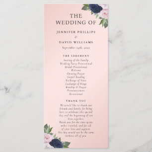 Navy Blue and Blush Floral Wedding Program Programme