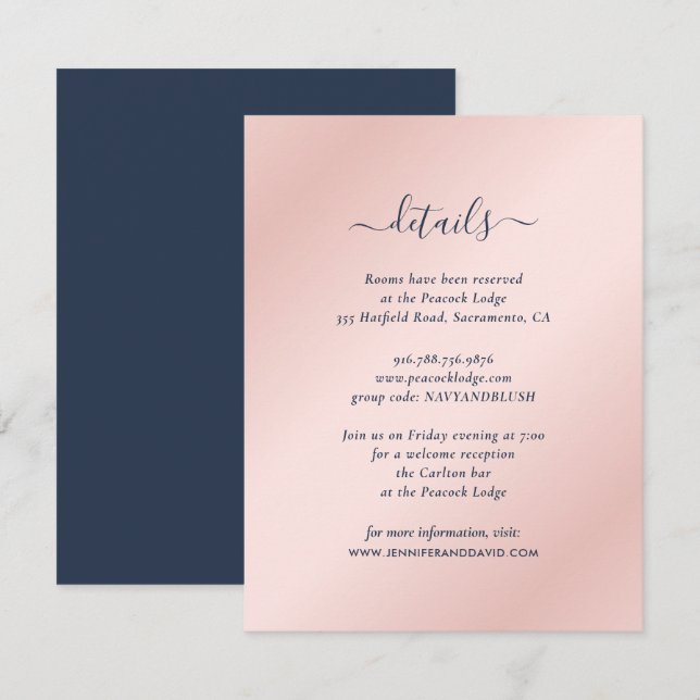 Navy Blue and Blush Guest Information Cards (Front/Back)