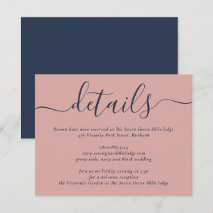 Navy Blue and Blush Modern Script Wedding Enclosure Card