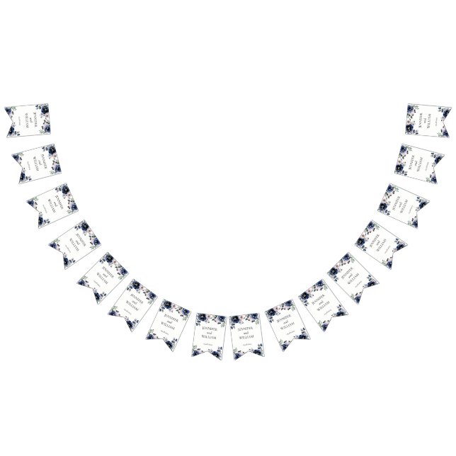 Navy Blue and Blush Pink Elegant Floral Wedding Bunting (All)