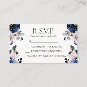 Navy Blue and Blush Pink Elegant Floral Wedding Enclosure Card