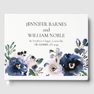 Navy Blue and Blush Pink Elegant Floral Wedding Guest Book
