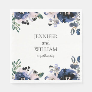 Navy Blue and Blush Pink Elegant Floral Wedding Napkin