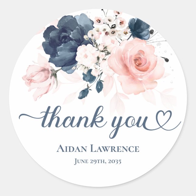 Navy Blue and Blush Pink floral Sticker (Front)