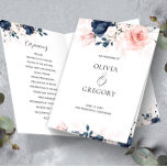 Navy Blue and Blush Pink Floral Wedding Program<br><div class="desc">Leave a impression on your guests with Navy Blue and Blush Pink floral theme. Raise the class with an elegant party with this Navy Blue and Blush Pink floral theme. Personalise with your information or click "Click to customise further" to edit font styles,  size and colours.</div>