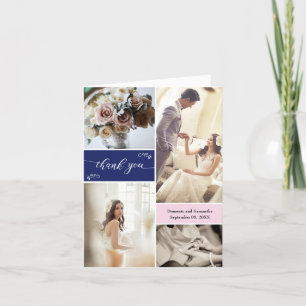 Navy blue and Blush Pink Script Thank you Collage Card