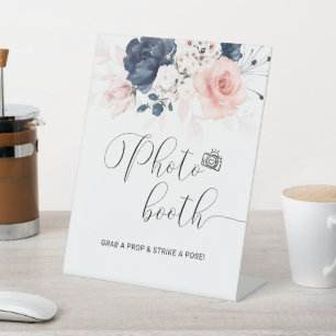Navy Blue and Blush Pink Wedding Photo Booth Sign