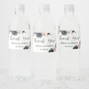Navy blue and blush pink Wedding Water Bottle Label