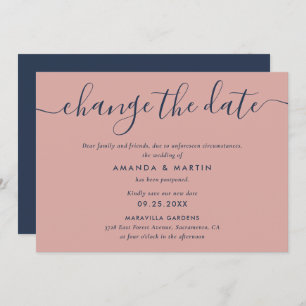 Navy Blue and Blush Wedding Postponement Announcement