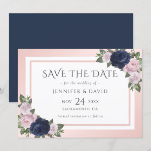 Navy Blue and Blush Wedding Save The Date