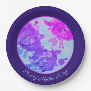 Navy Blue and Bright Pink Rose Paper Plates