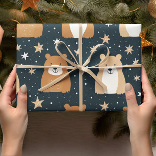  Navy Blue and Brown Christmas Bear  Wrapping Paper