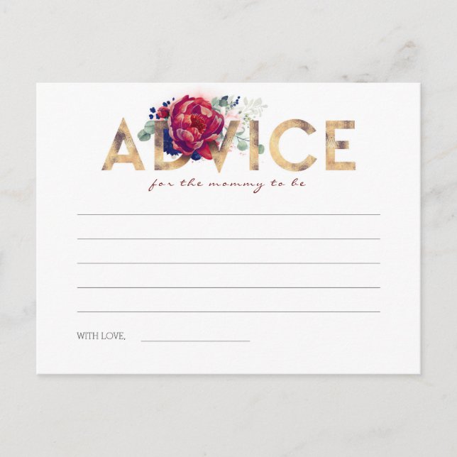 Navy Blue and Burgundy Baby Shower Advice Cards (Front)