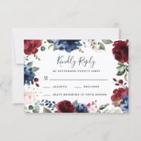 Navy Blue and Burgundy Blush Pink Floral Wedding