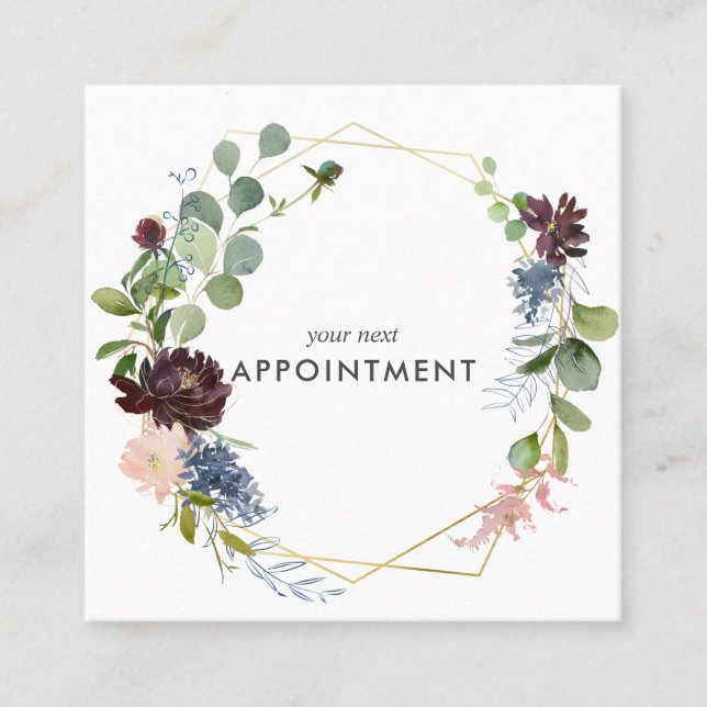 Navy Blue And Burgundy Flowers Geometric Appointment Card (Front)