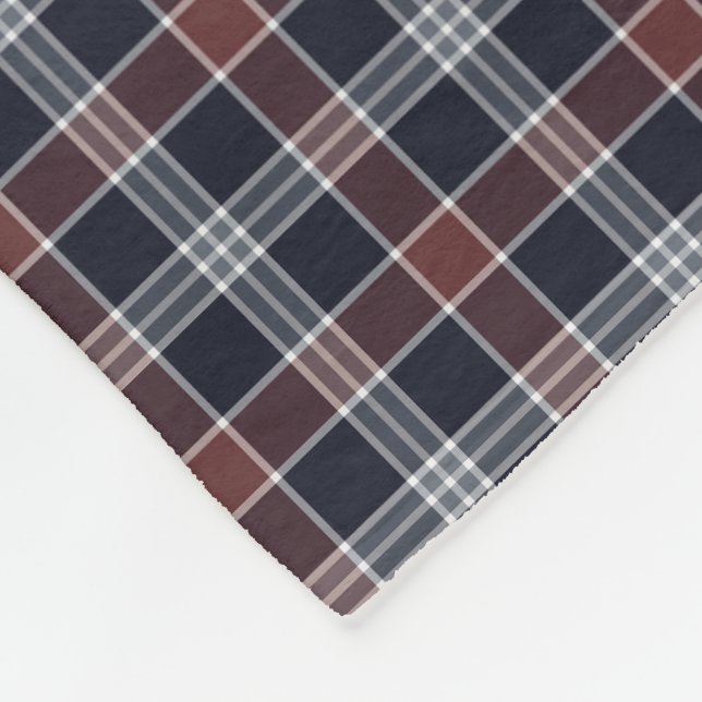 Navy Blue and Burgundy Plaid Fleece Blanket (Corner)