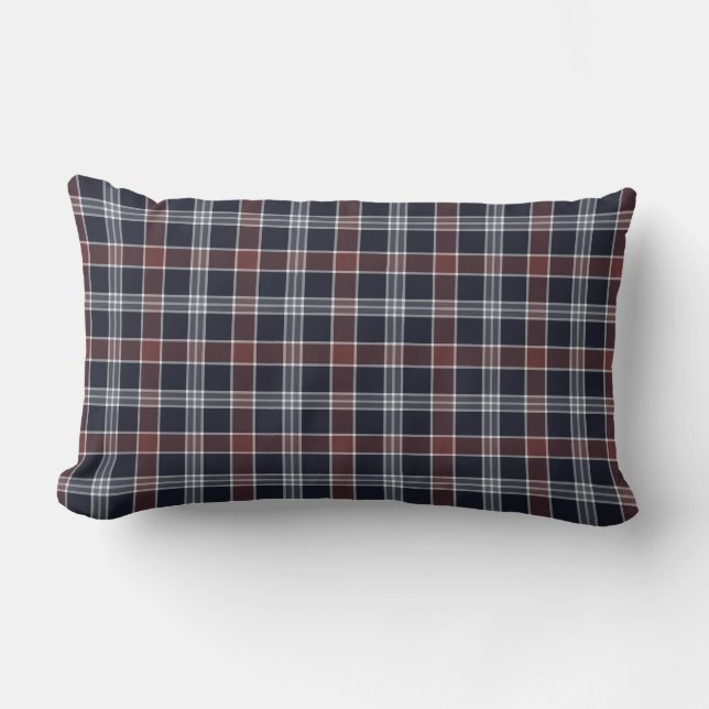 Navy Blue and Burgundy Plaid Square Pillow (Front)