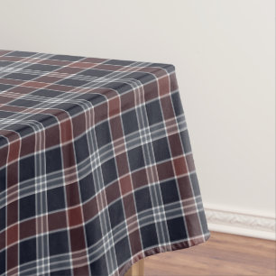 Navy Blue and Burgundy Plaid Tablecloth