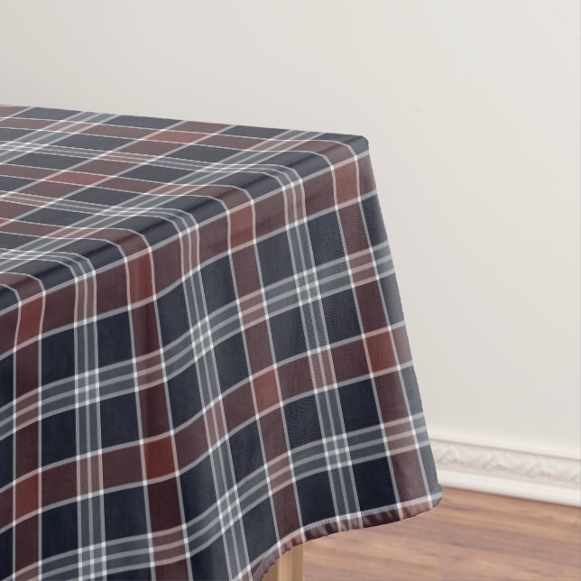 Navy Blue and Burgundy Plaid Tablecloth (In Situ)