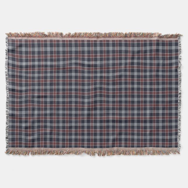 Navy Blue and Burgundy Plaid Throw Blanket (Front)